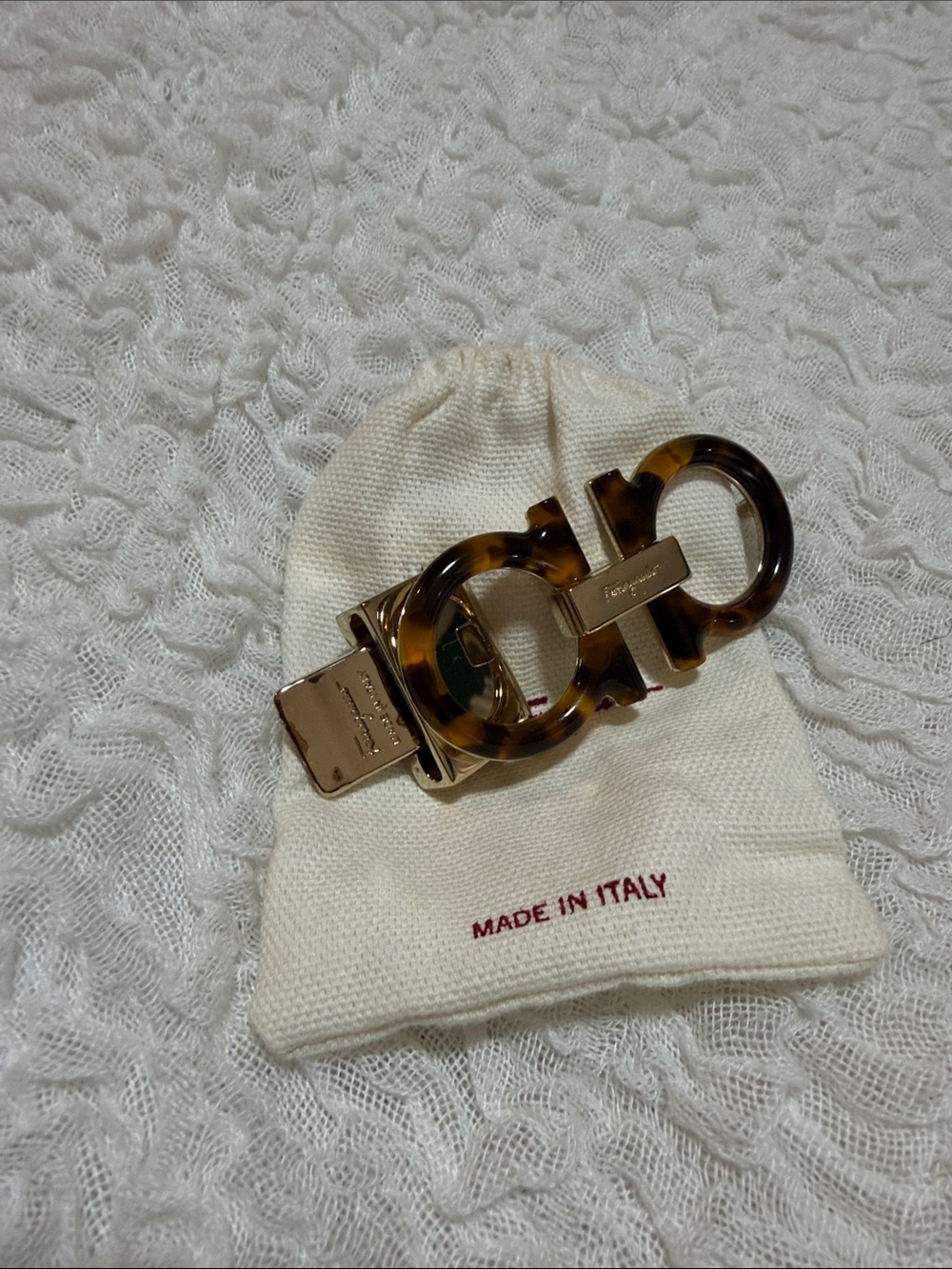Salvatore Ferragamo Tortoiseshell and Gold Double Gancini women belt buckle REAL